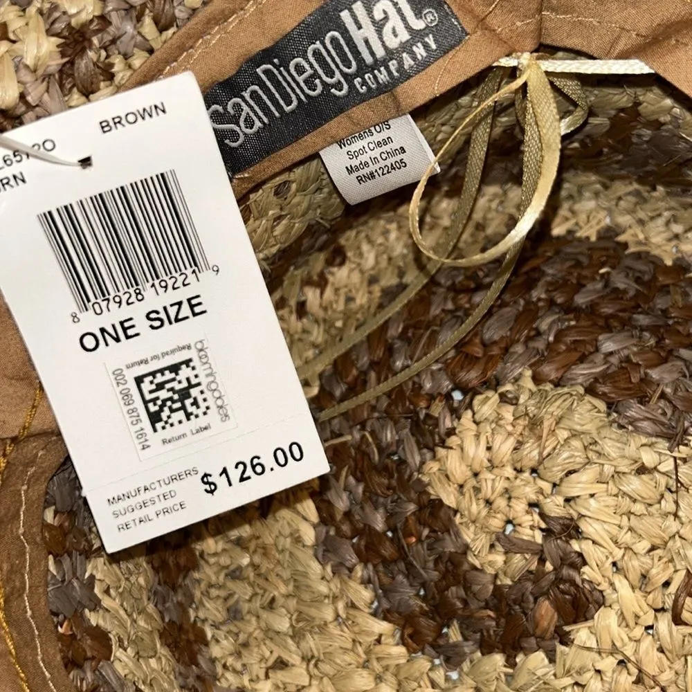 San Diego Hat Company Brown/Tan Straw Hat Frayed Edge Bucket Hat NWT Brown - Image 6