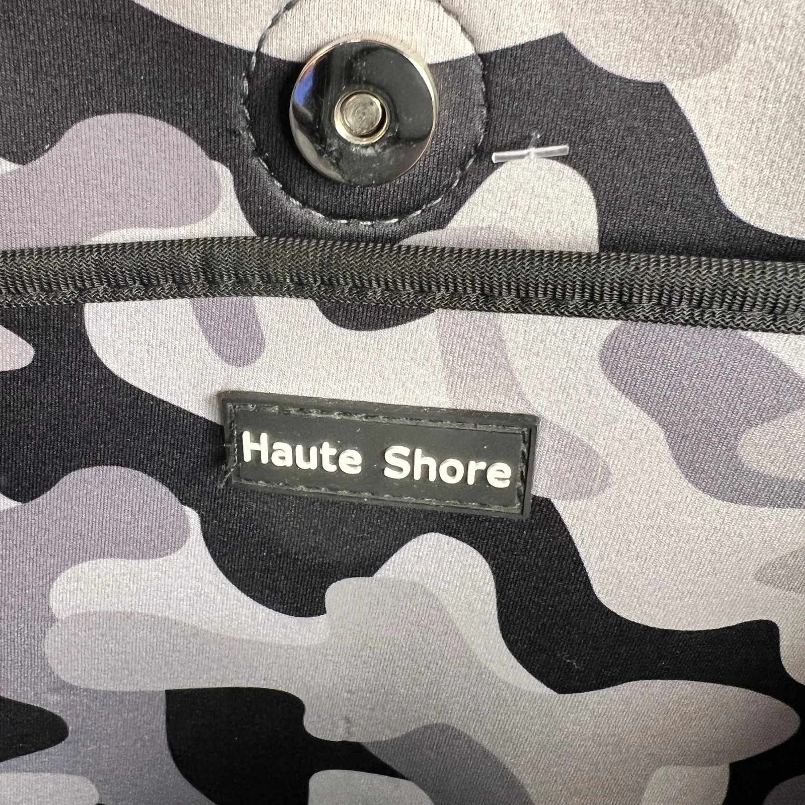 Haute Shore Greyson Neoprene Large Tote Black Camouflage Braided Straps Snap Top - Image 6