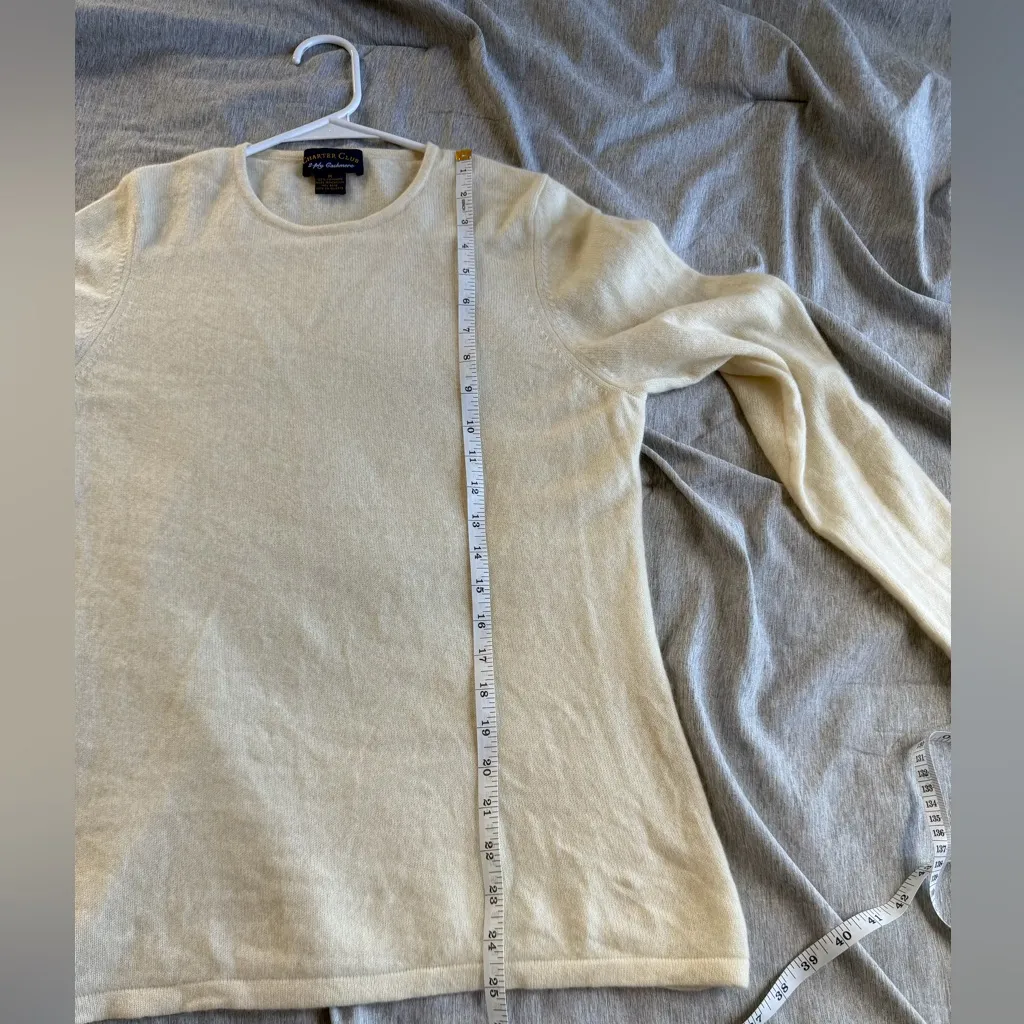 Charter Club Luxury 100% Cashmere Women Cream Crewneck Sweater Size M Preppy - Image 8