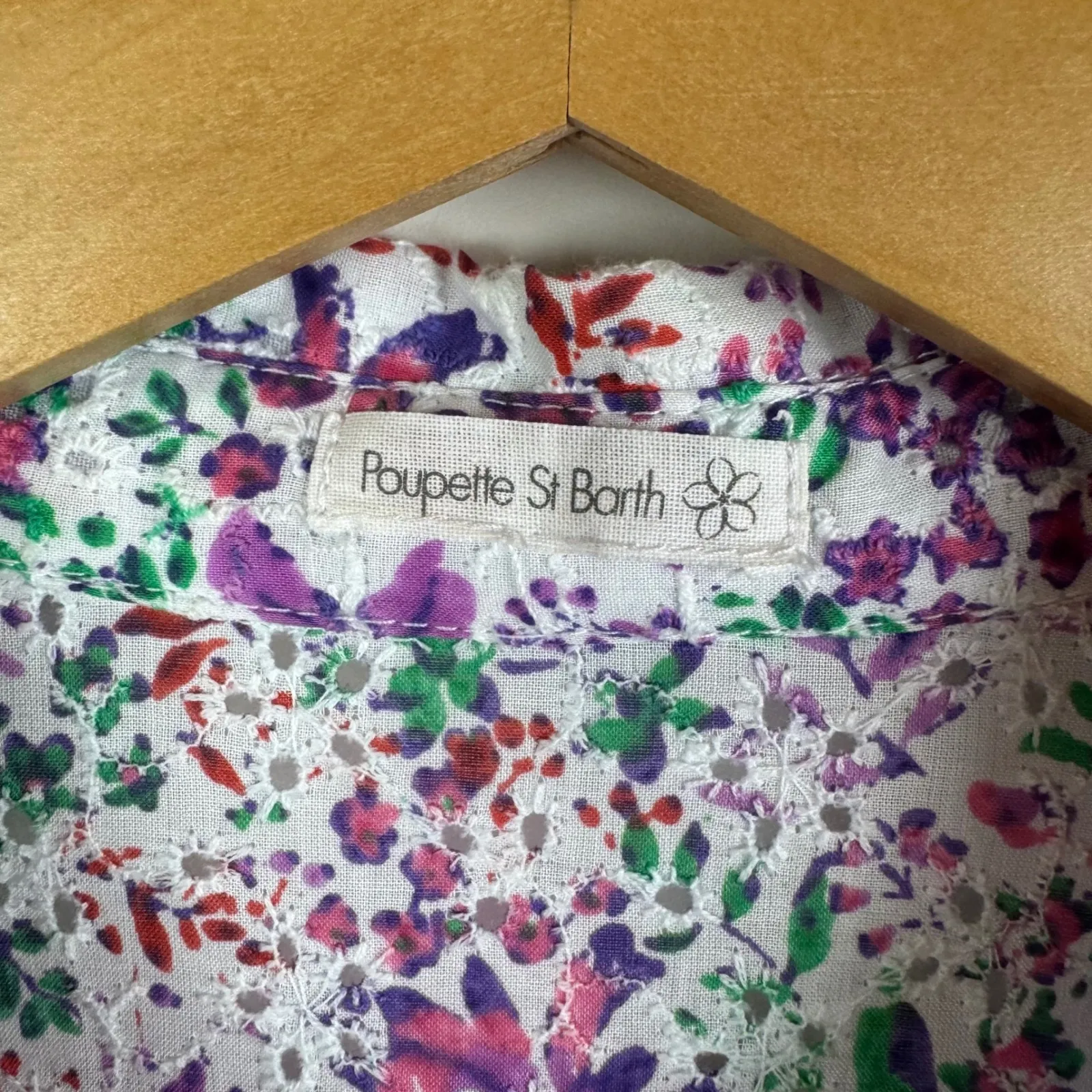 Poupette St Barth Floral Button Front Tiered Mini Dress Tunic Colorful Beachy Purple Size M - Image 8