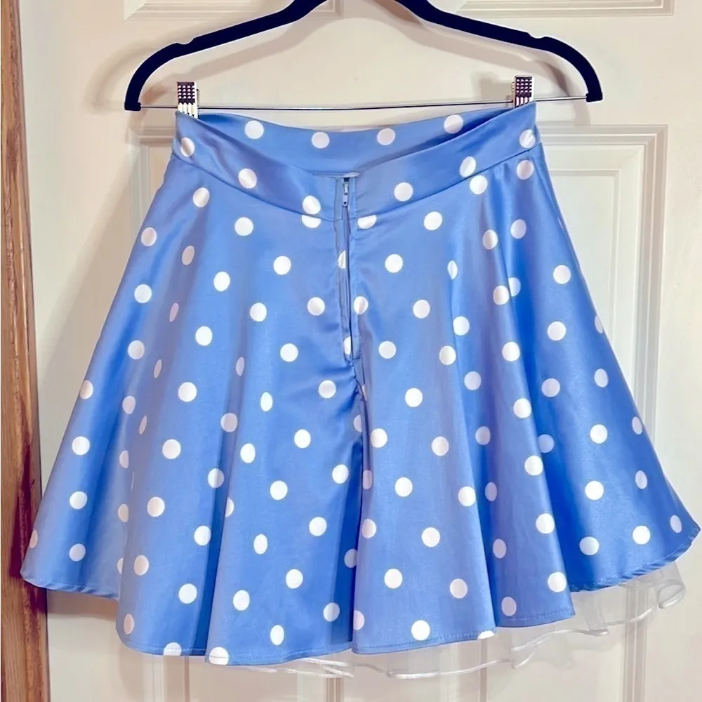Jodi Kristopher Polka Dot Pleated Periwinkle Skirt with Tulle layers Jrs Size 1 - Image 5