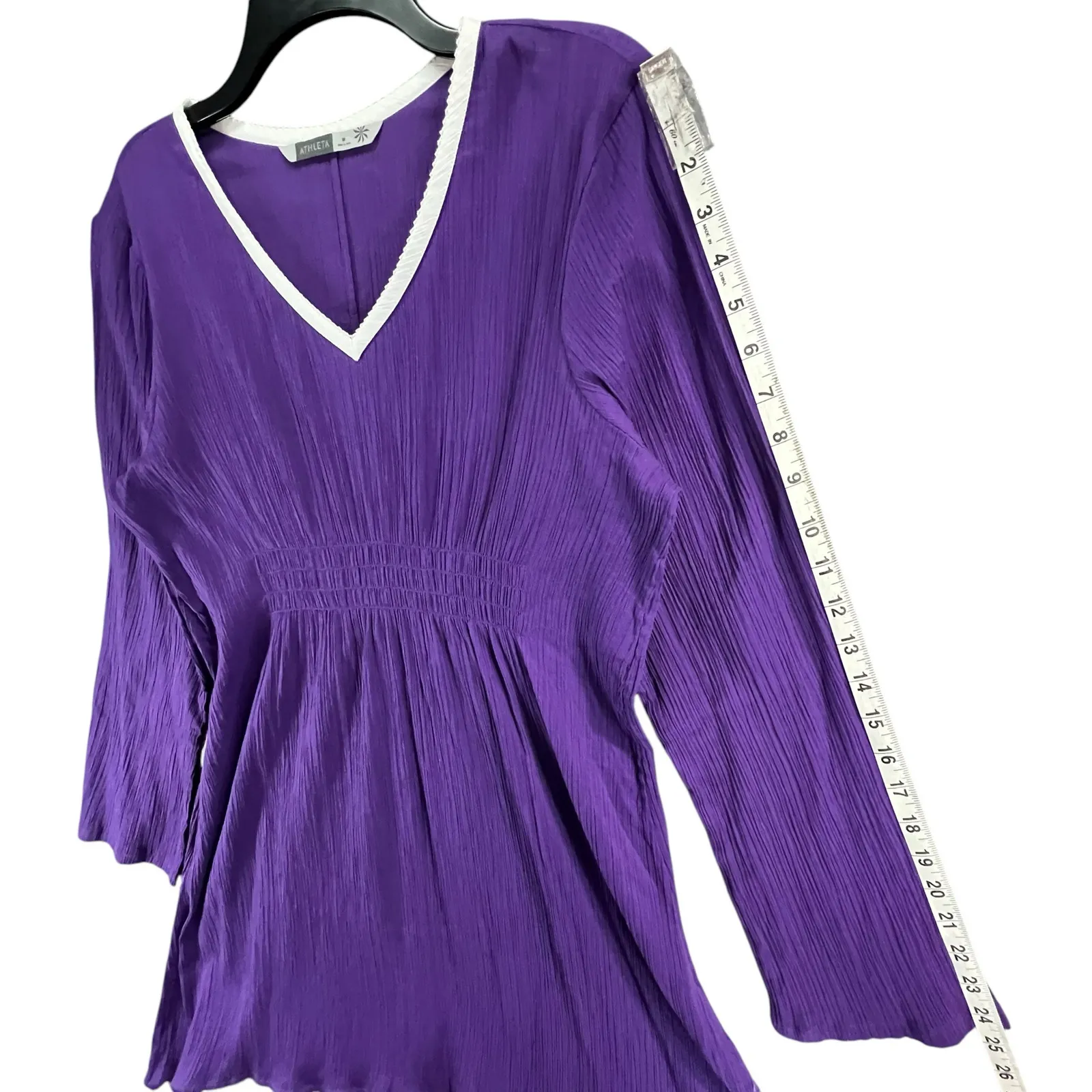 Athleta Cover Up Dress Womens M Purple Gauze Cotton Smocked Beach Resort Swim - Image 9