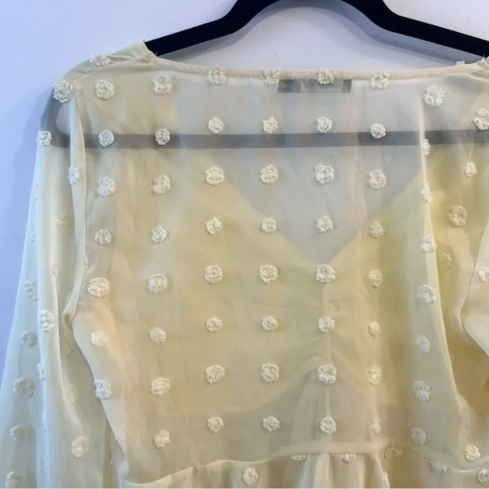 Double Crazy Yellow Sheer Bell Sleeve Drawstring Swiss Dot Peplum Top Size M - Image 7