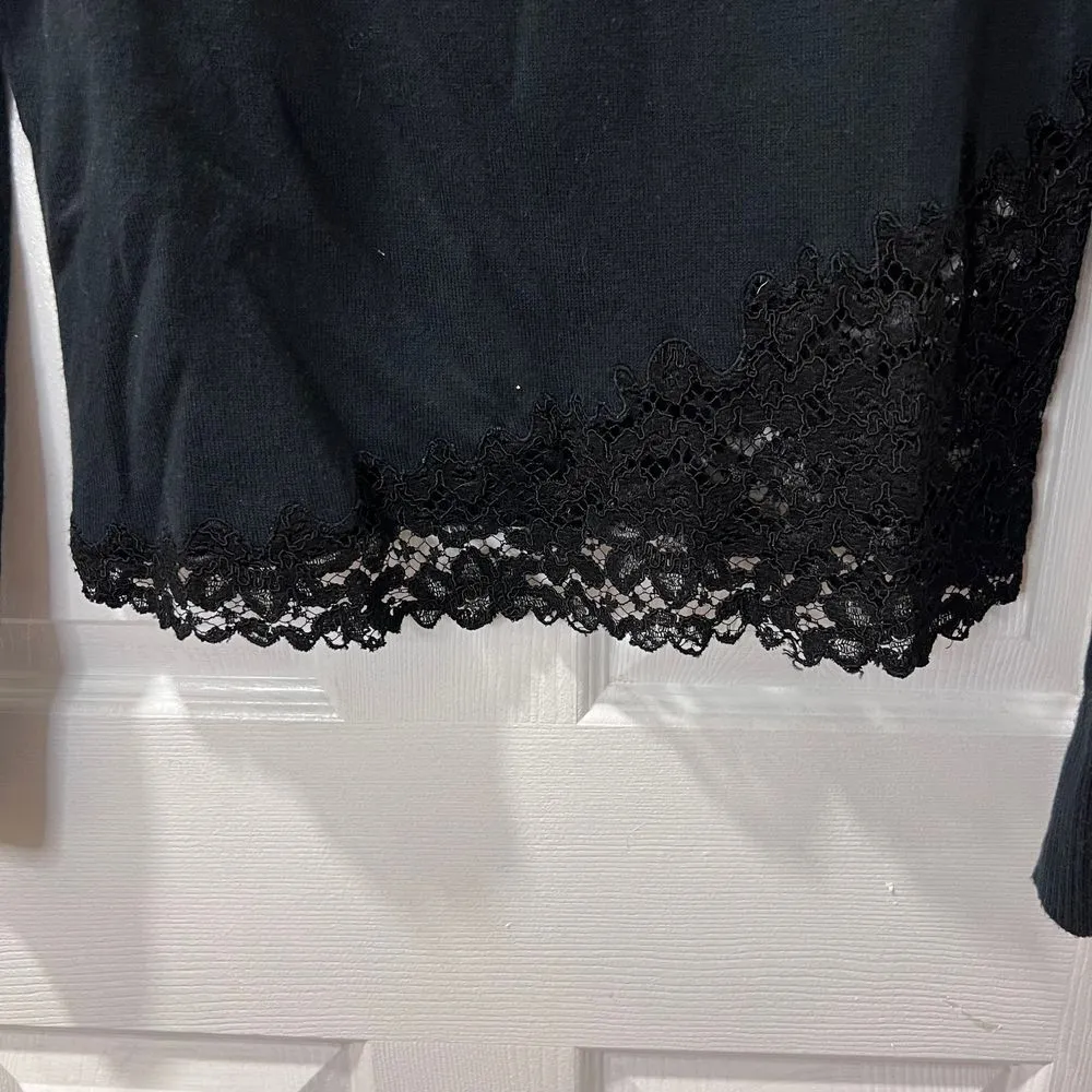 Armani Exchange Black Long Sleeve Top w/Lace Trim Detail Evening Party Wear-SZ L - Image 3