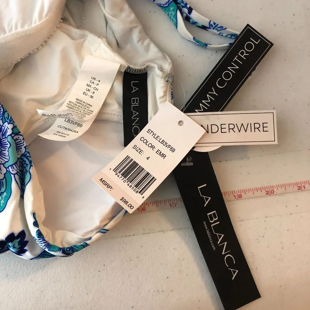 La Blanca Womens Santorini Tankini Top Underwire Floral White Blue 4 - Image 5