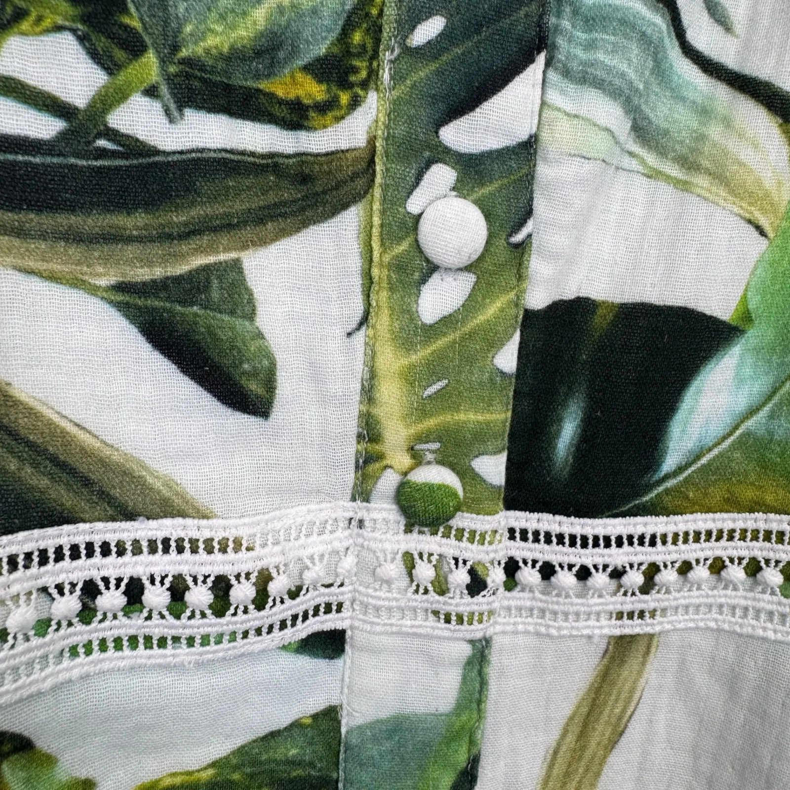 Gianni‎ Bini Tropical Beachy Midi Dress Button Front White Green Cotton Size 12 - Image 6