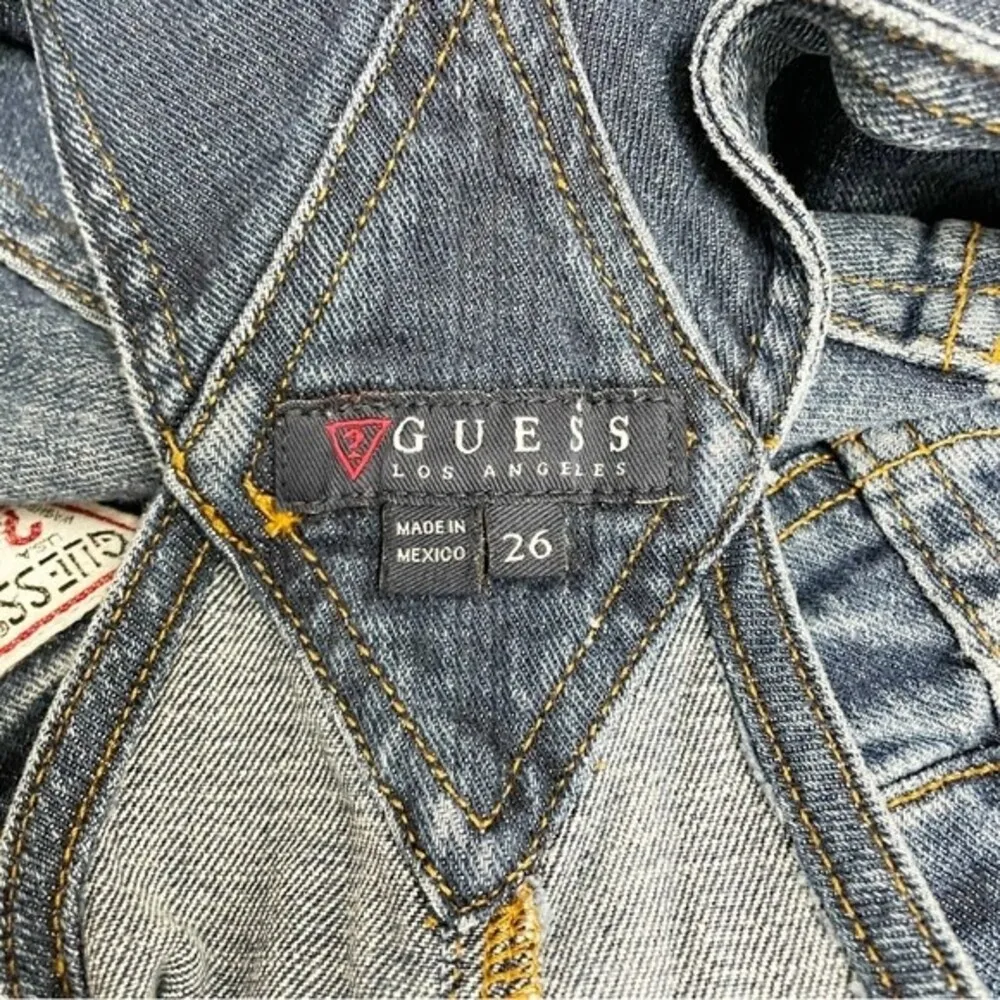 Vintage Guess Jeans Distressed Denim Overalls Medium Wash Straight Leg Size 26 2 - Image 12