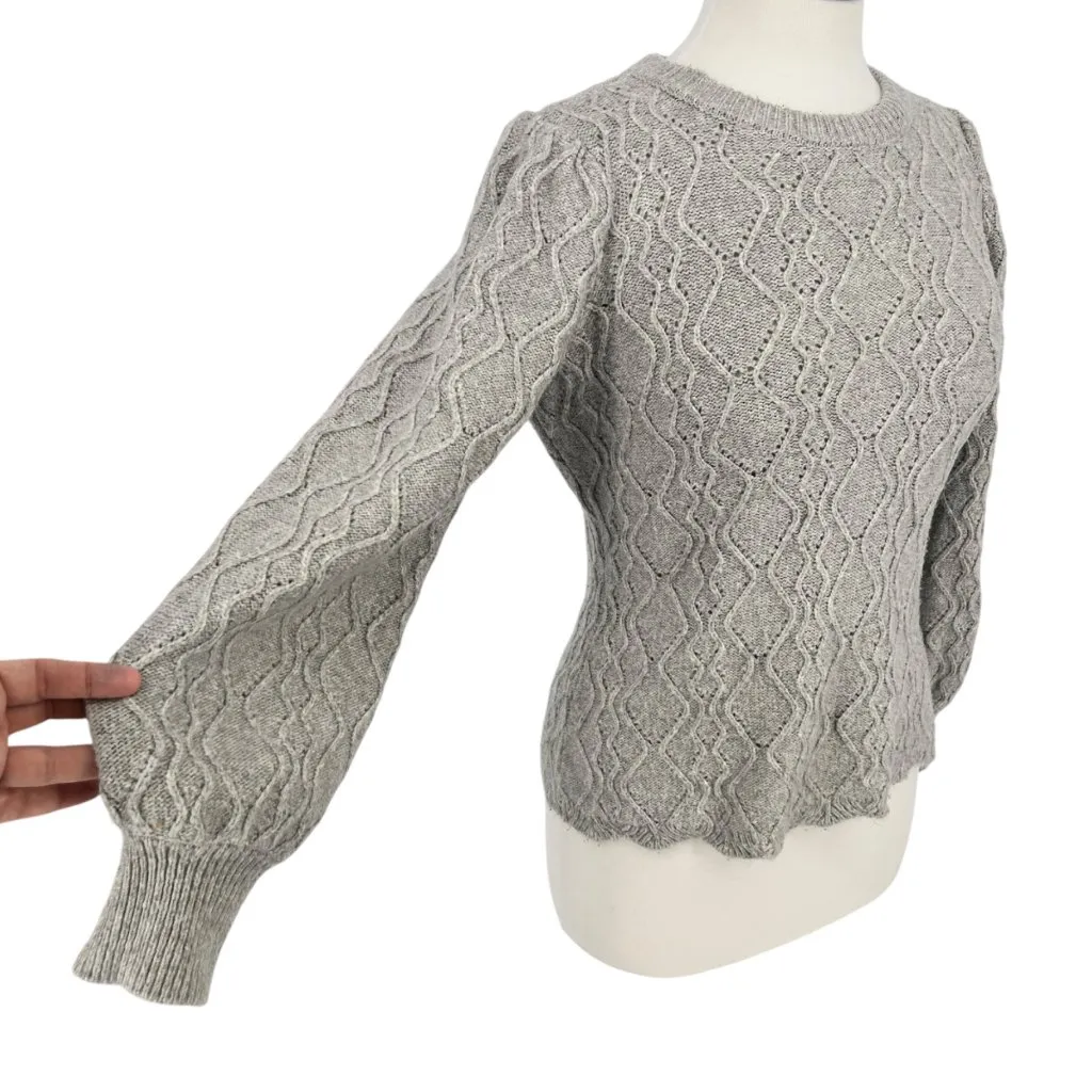 Tahari Textured Knit Puff Sleeve Sweater Gray Size Medium - Image 4