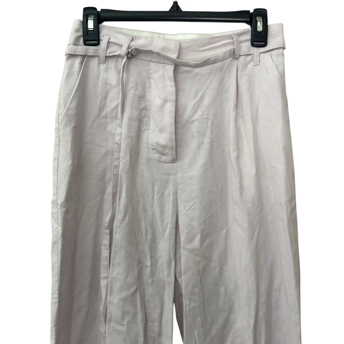 Topshop Women's Light Purple Tapered Belted Trousers Linen Blend 4 NWT - Image 3