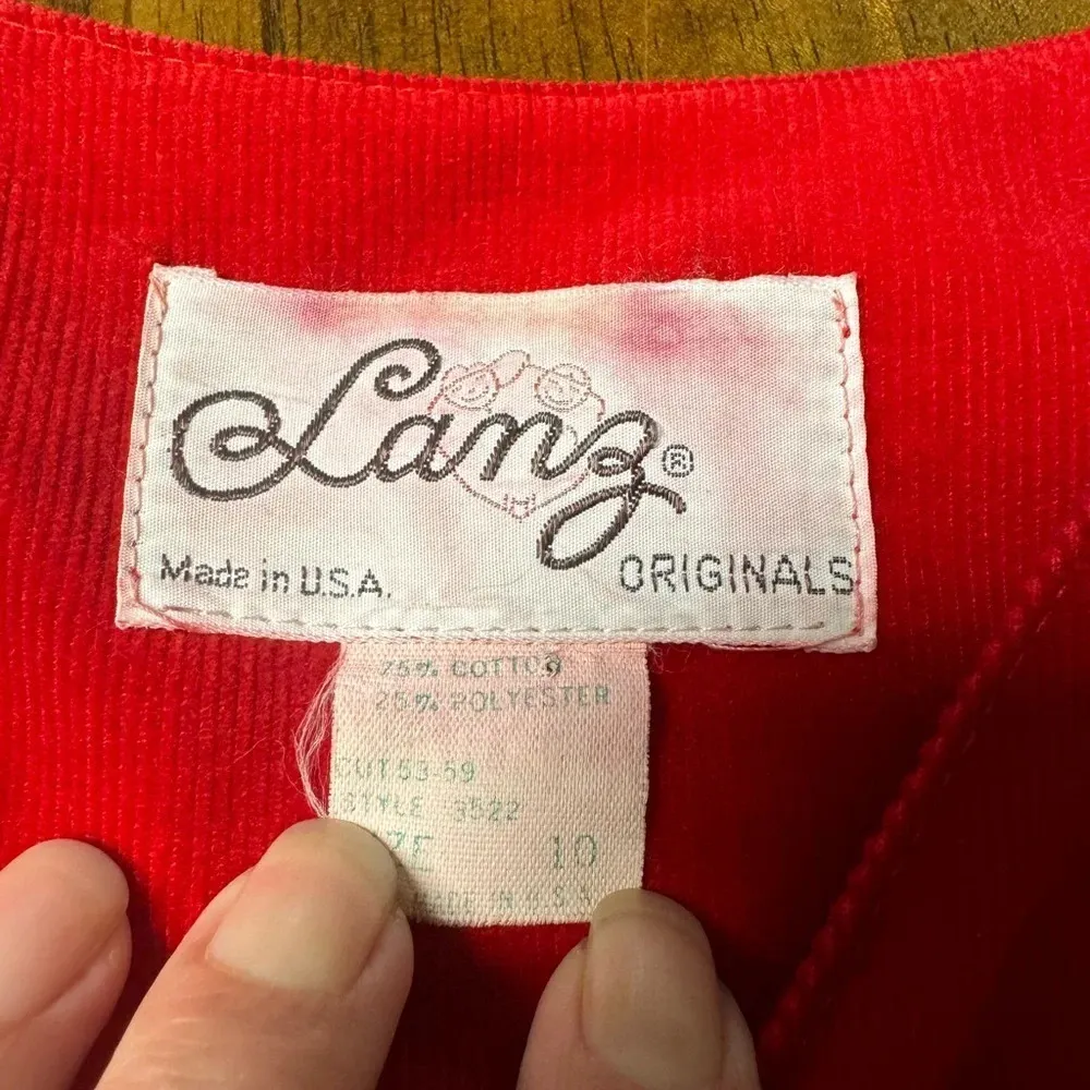Vintage Lang Made in USA Red Corduroy Skirt Set Size 10 Cotton Poly - Image 12