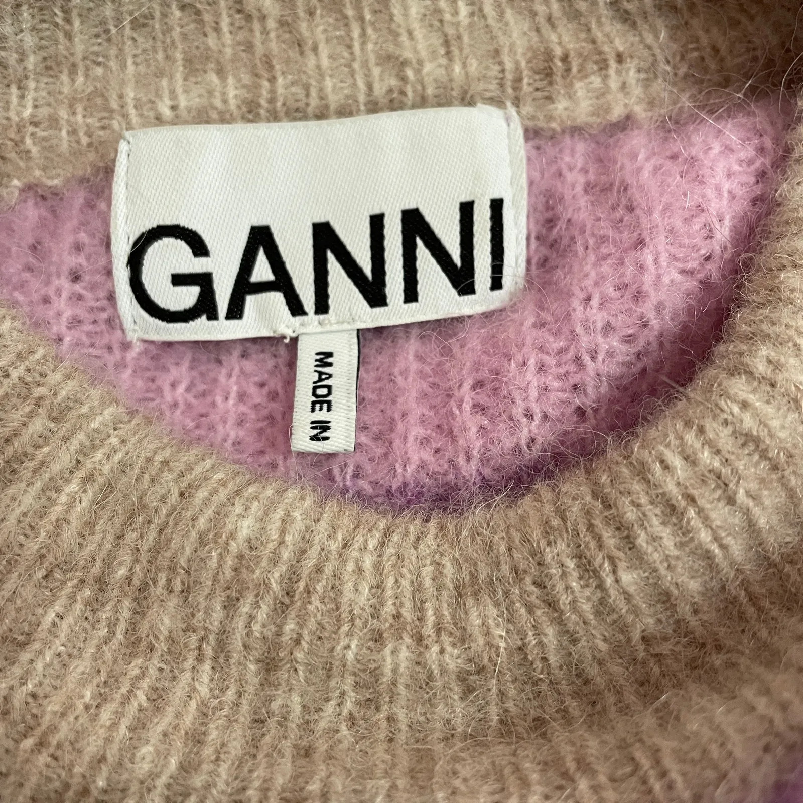 Ganni Stripe Sweater Pink Purple Beige - Image 3