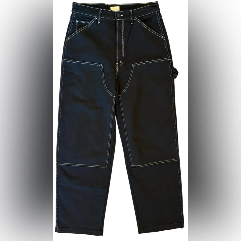 Mother Black Double Knee Bee's Knees Stud Finder Sneak Jeans White Lines Size 32 - Image 3