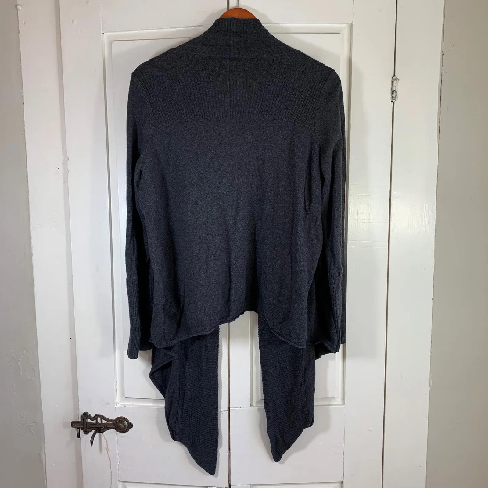 Margaret O'Leary Cardigan Charcoal Gray Cotton Waterfall Womens Medium Artsy - Image 2