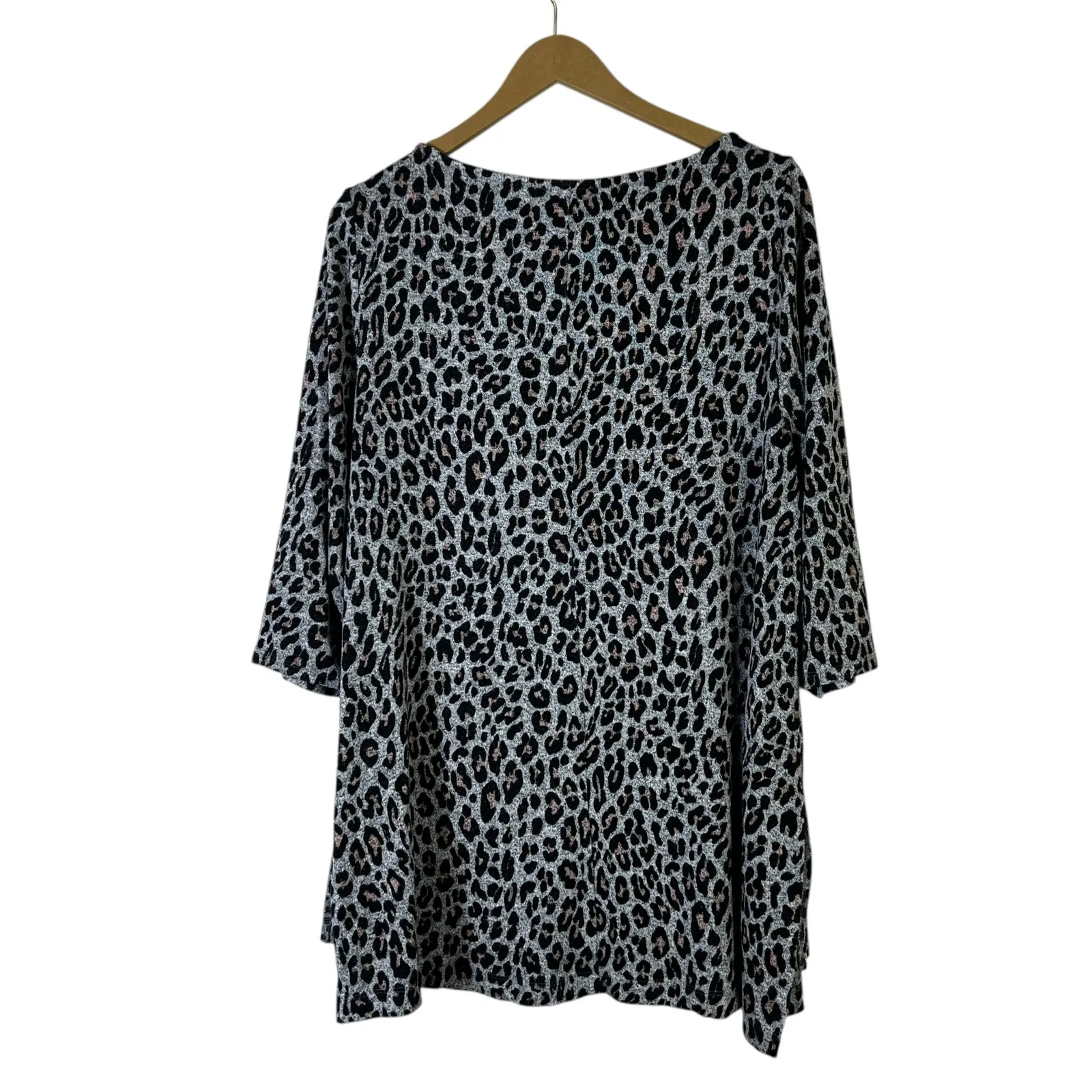 Lane Bryant Leopard Print Knit 3/4 Sleeve Tunic Top Womens 18/20 Gray Modest - Image 6