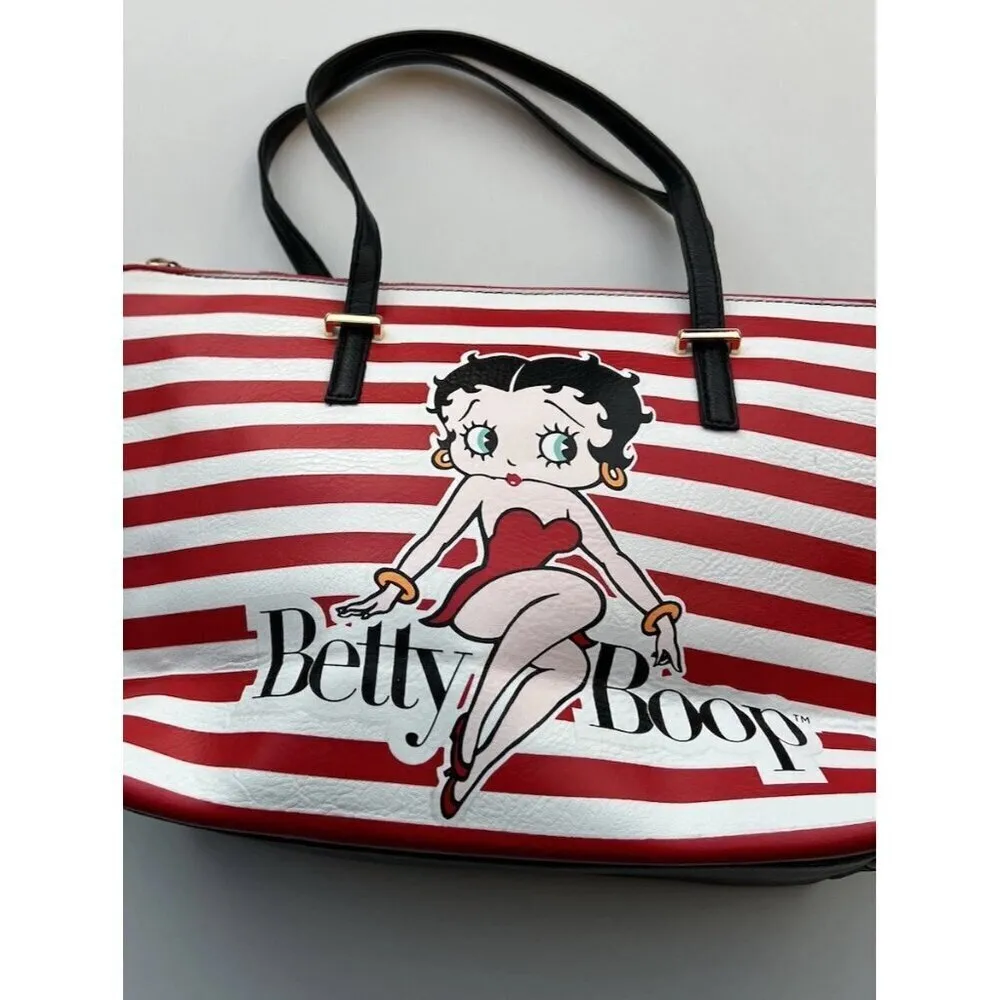 Vintage Betty Boop Women's Ladies Handbag Shoulder Bag Purse Striped Red White - Image 3