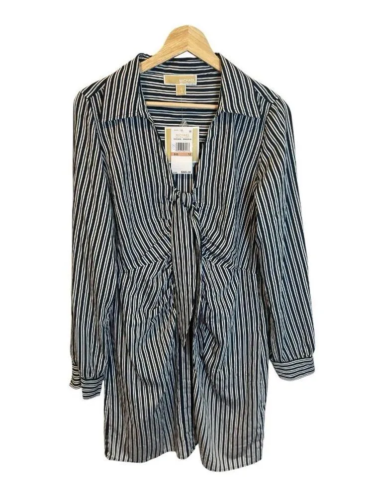 MICHAEL Michael Kors Graphic Halo Stripes Dress Size 12 Midnight Blue MR481NZBHK - Image 2