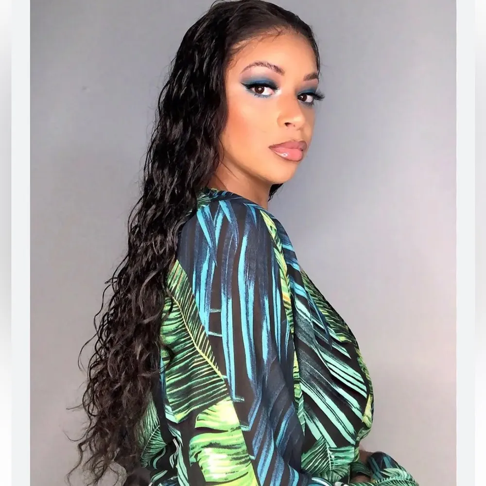 Peppermint bay tropical palm leaves sheer swim coverup Blue Size L - Image 2