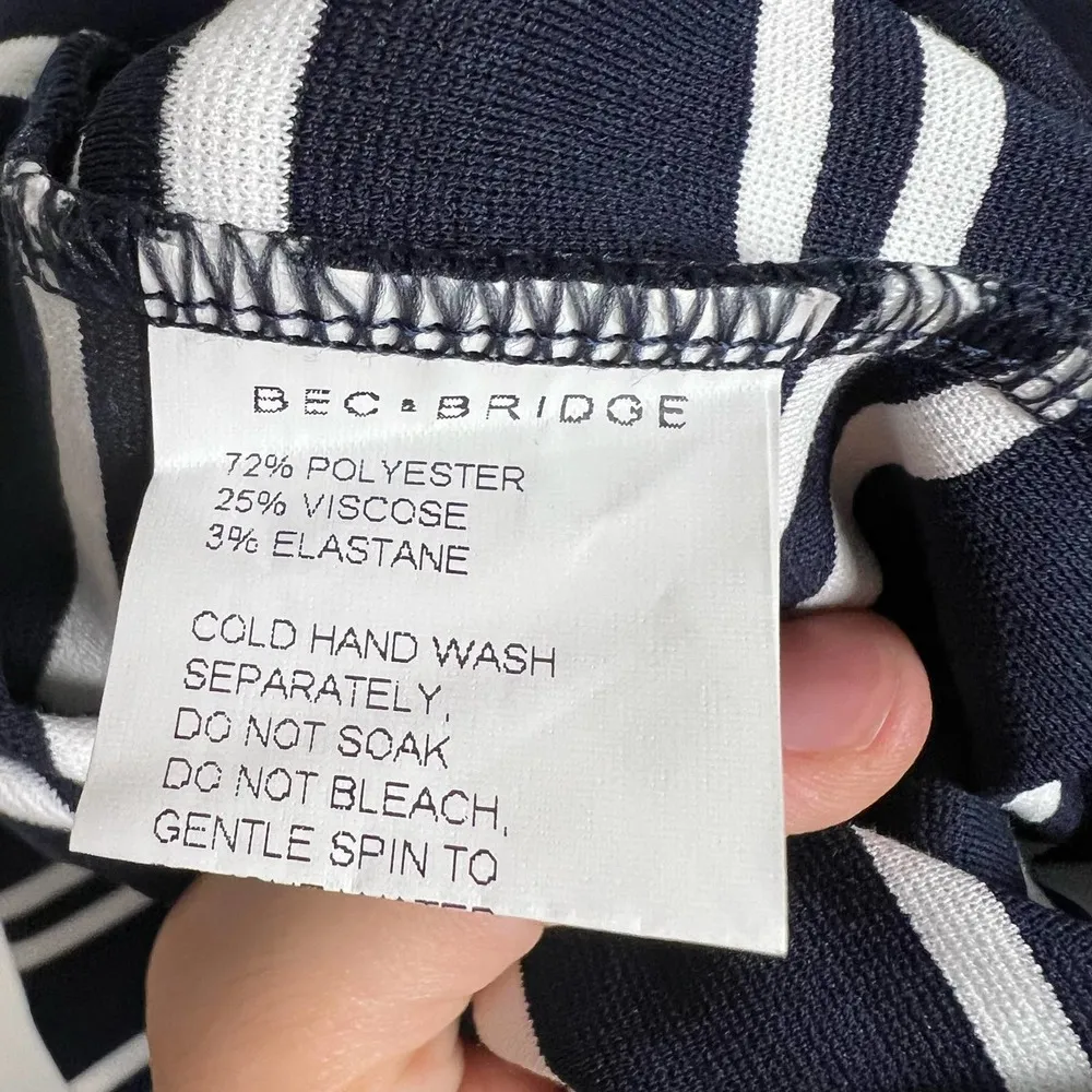 Bec & Bridge Ahoy Long Sleeve Off the Shoulder Midi Dress in Ink Stripe Size 8 - Image 9