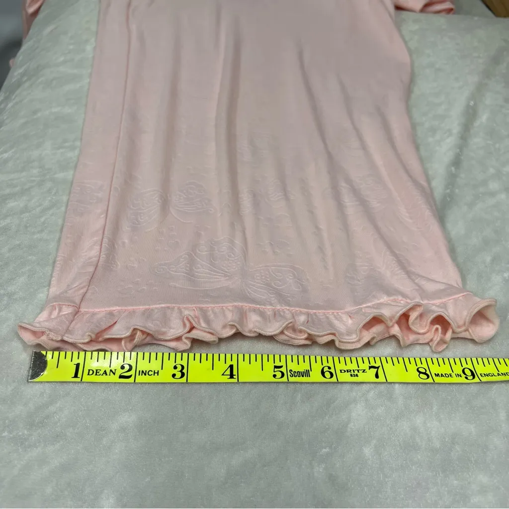 Laura Ashley Soft pink Textured two piece Pajama Set L butterfly heart embossed - Image 12