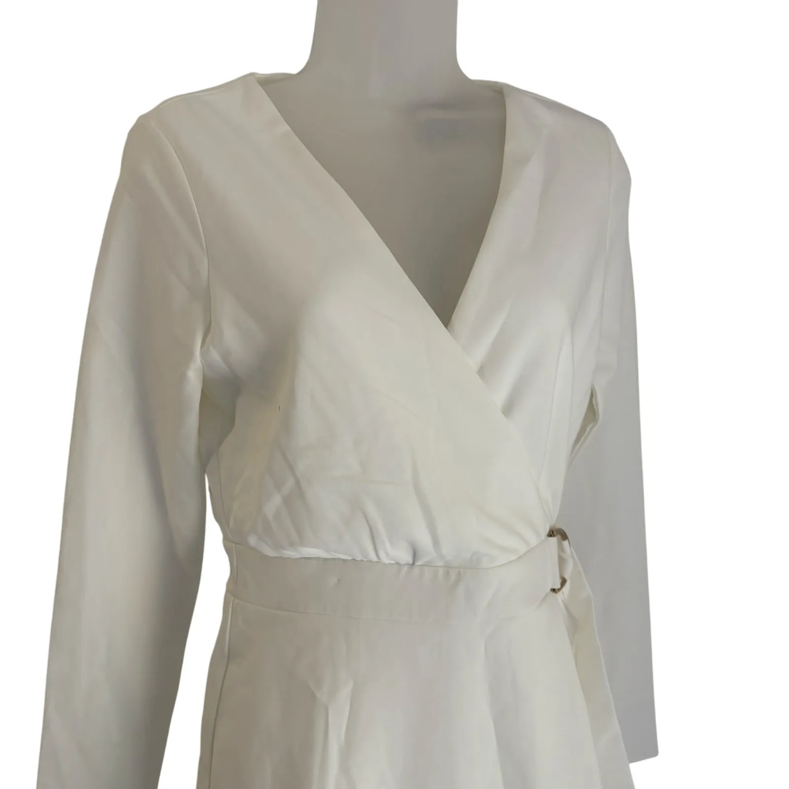 Lulus White Rooftop Bar Long Sleeve Wrap Mini Skort Romper Belted V Neck Bridal - Image 4