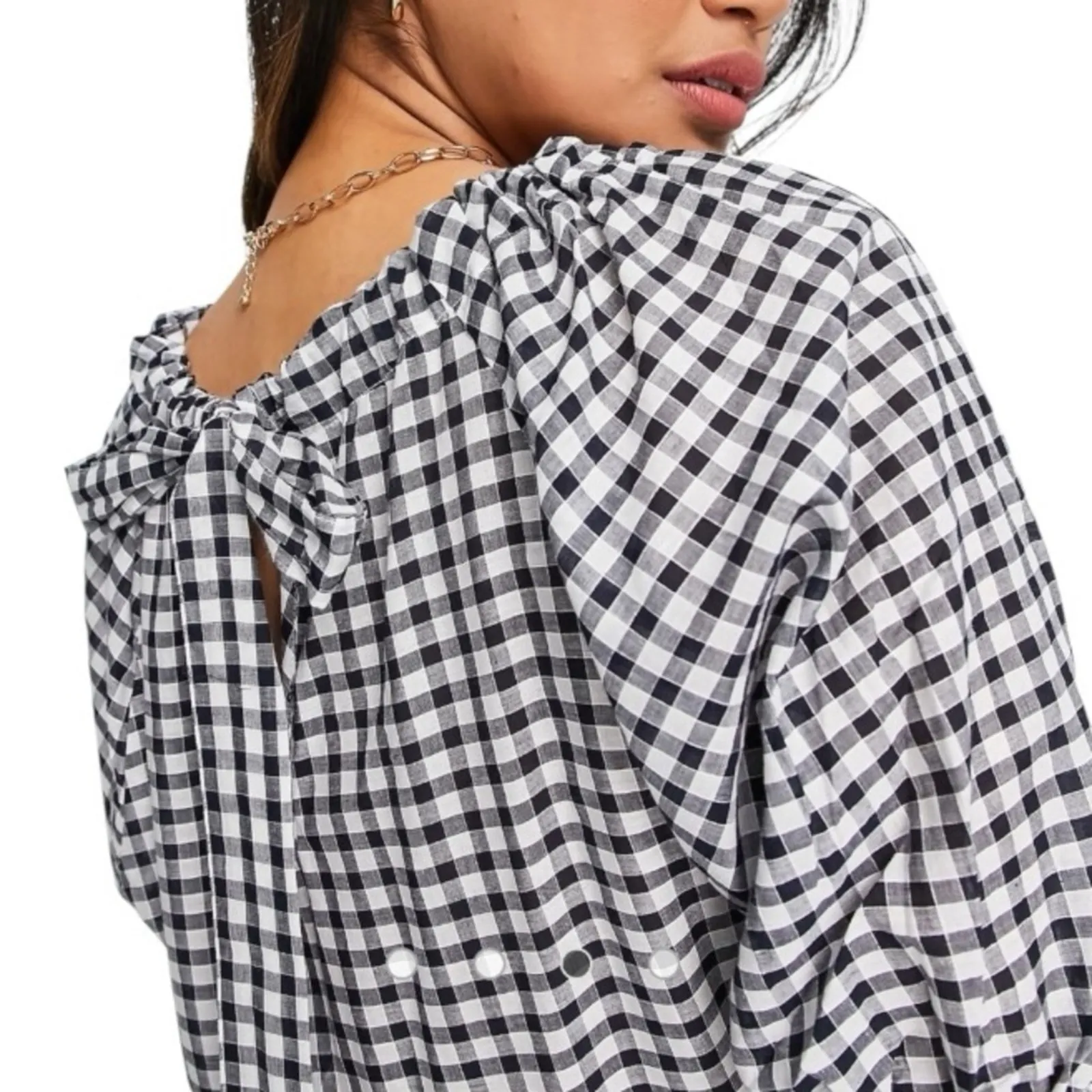 MNG Black & White Checkered Boho Midi Dress Western Size 2 - Image 3