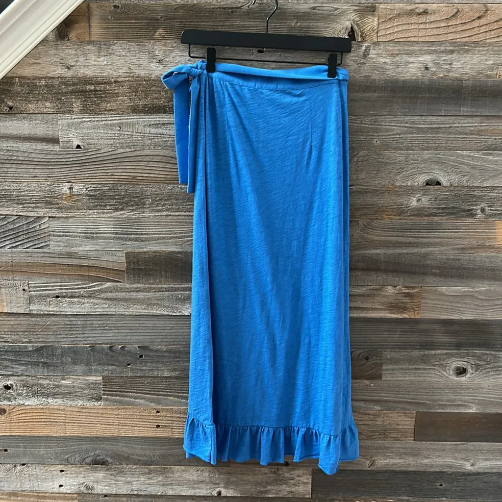 NWT Goldie Slub Ruffle Wrap Midi Skirt Size Small 100% Pima Cotton Royal Blue - Image 3