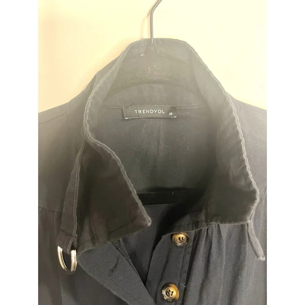 Trendyol Women's Black Long Sleeves Front Buttons Belted Jumpsuit sz. 36/XS - Image 6