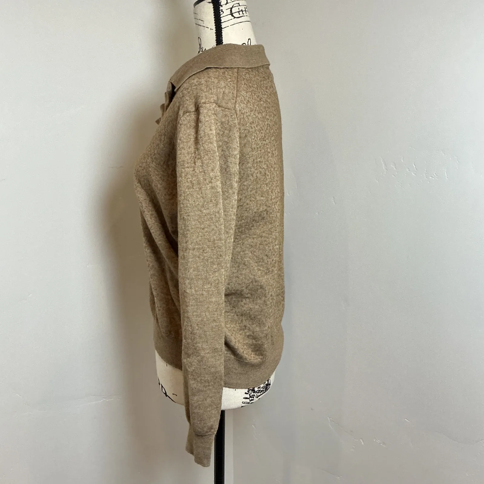 COVINGTON Italian Merino Wool Blend Collared Sweater Top Mens M Tan Textured - Image 2