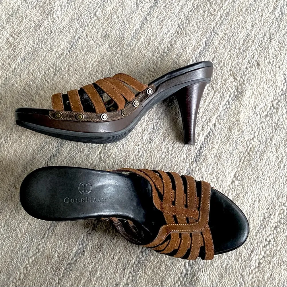 Cole Haan Clio Suede Designer Strappy Platform Heels - Image 10