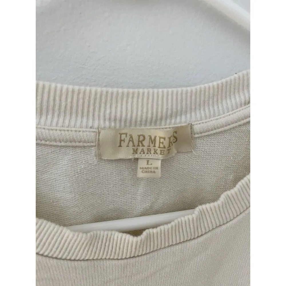 Farmers Market Size L Cotton Crochet Patch Ivory Crewneck Sweatshirt Size L - Image 6