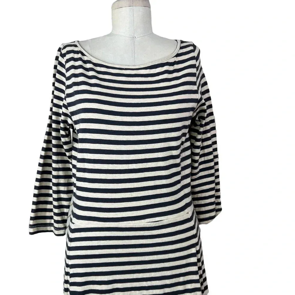 Rag and‎ Bone Handmade Striped T-Shirt Dress Charcoal Gray Cream Size Large - Image 3