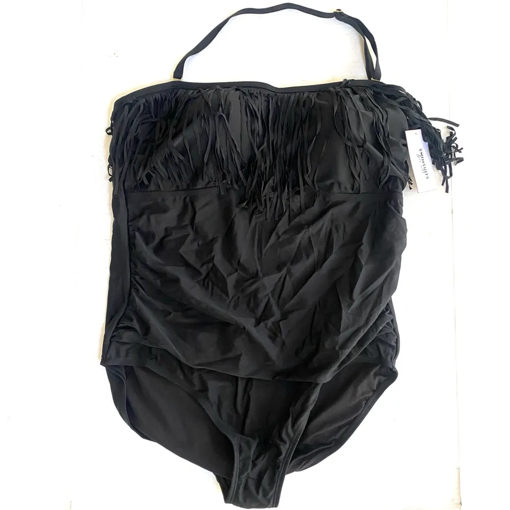 NWT Swimsuits for All black fringe bandeau one piece swimsuit Sz 26 - Image 7