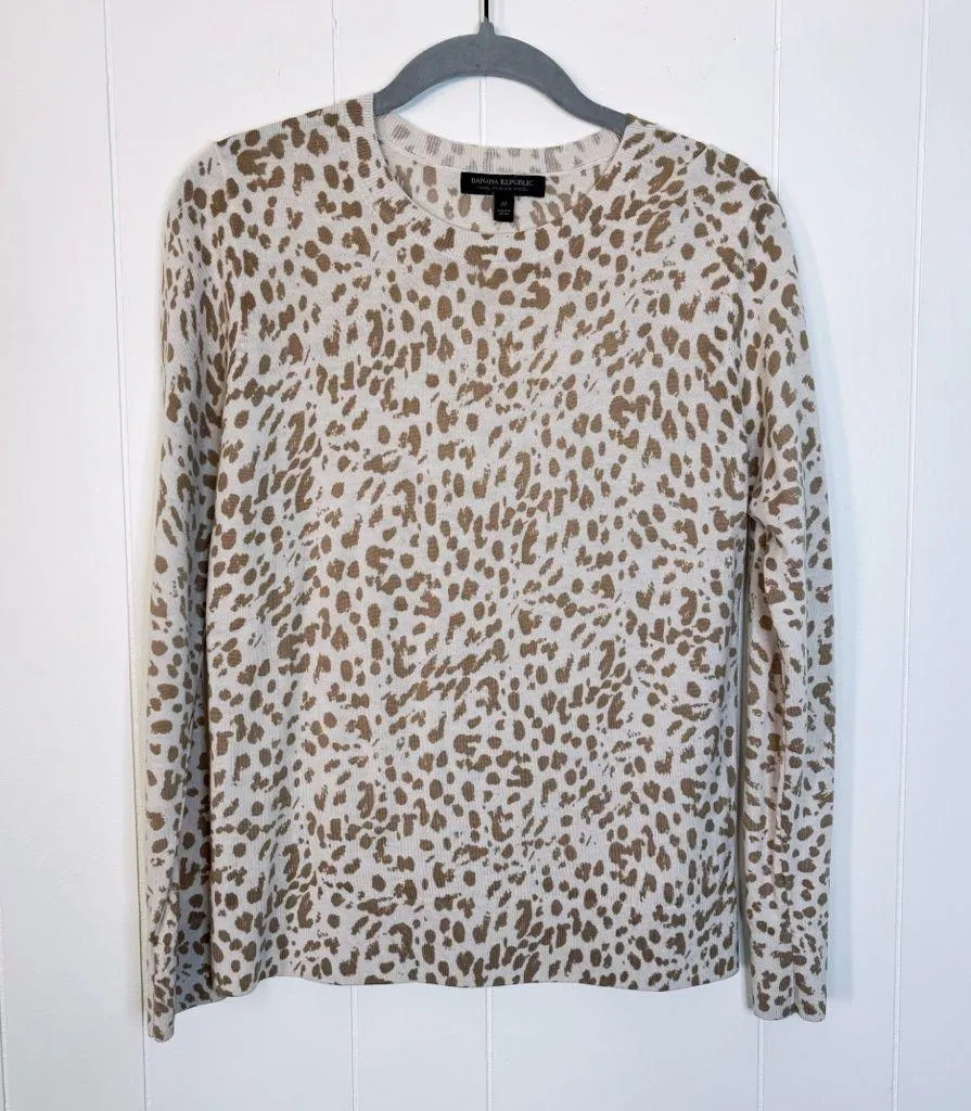 Banana Republic Cream Leopard Print Wool Sweater M - Image 2