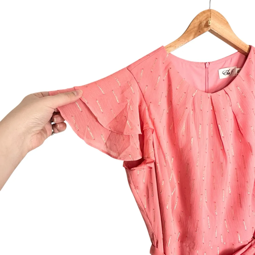 Eliza J METALLIC RUFFLE FIL COUPÉ HIGH-LOW MAXI DRESS ROSE SZ 12 FORMAL WEDDING - Image 7