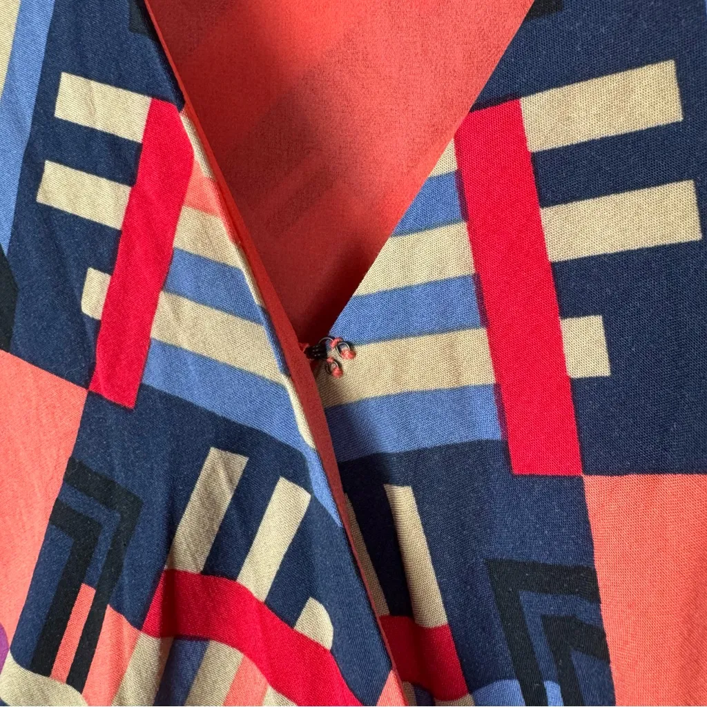 Anthropologie Porridge Amity Pink & Blue Colorful Long Sleeve Wrap Dress M - Image 6