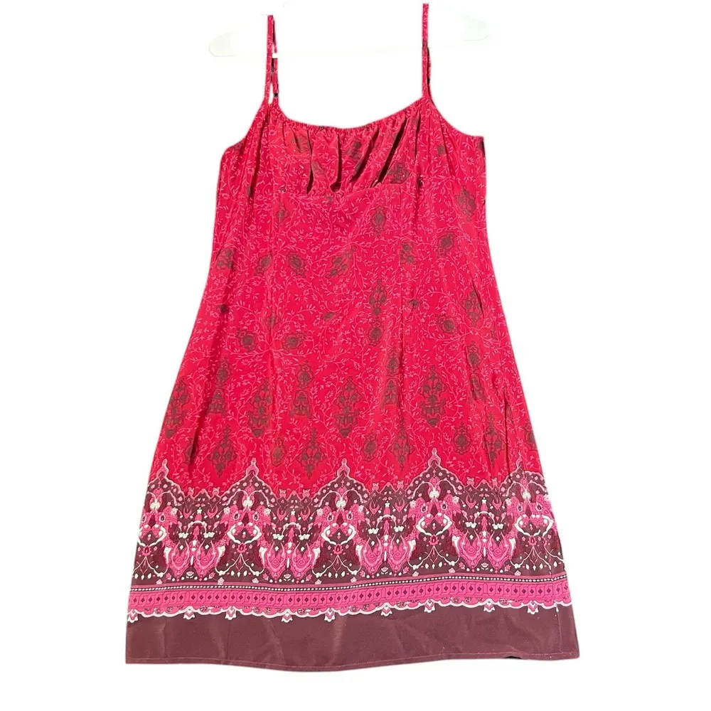 Jonathan Martin Vintage Y2K Babydoll Dress Womens 7 Red Floral Spaghetti Strap - Image 2