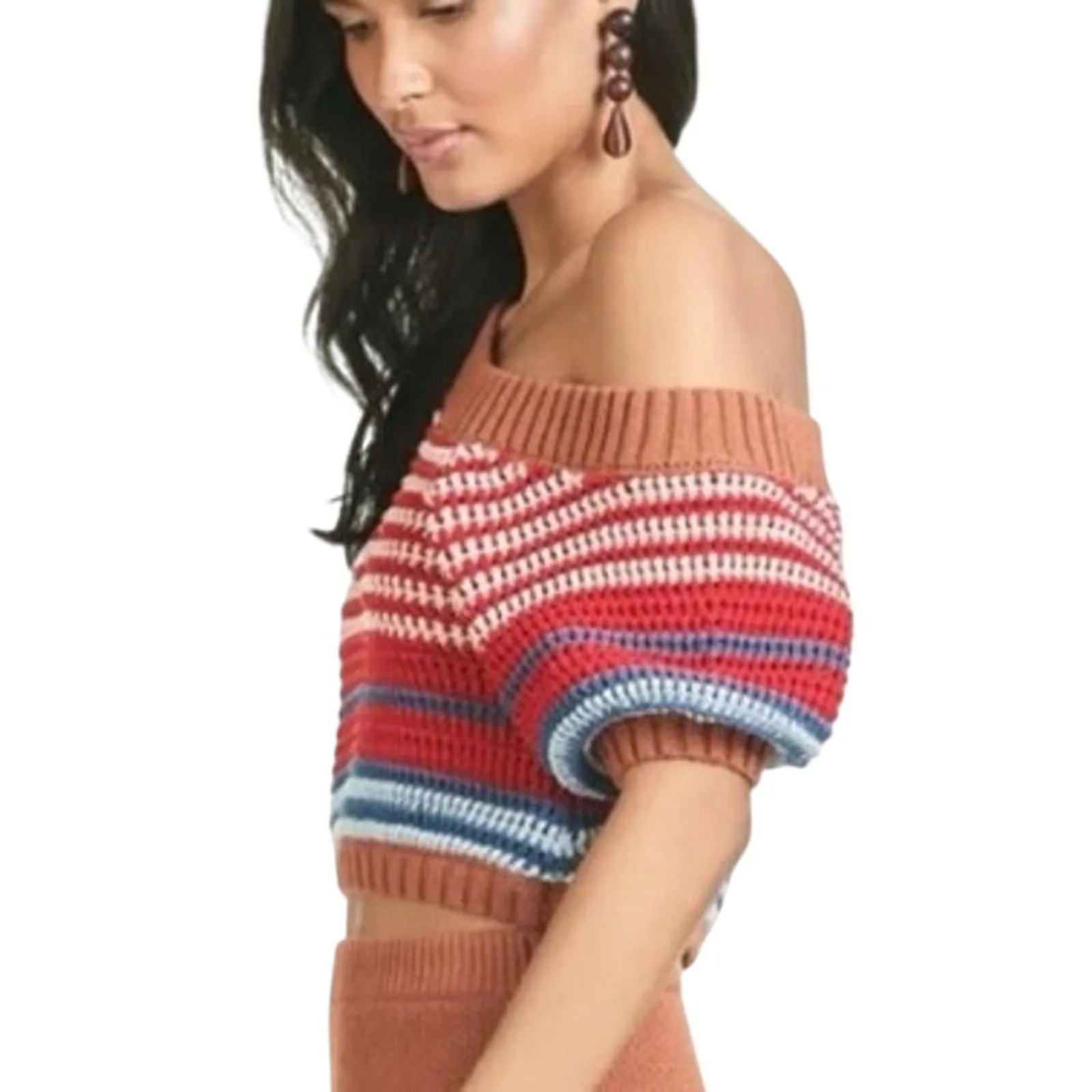 SACHIN + BABI Stripe Crochet “Jennie” Crop Sweater Size M New w/ Tag MSRP $250 - Image 3