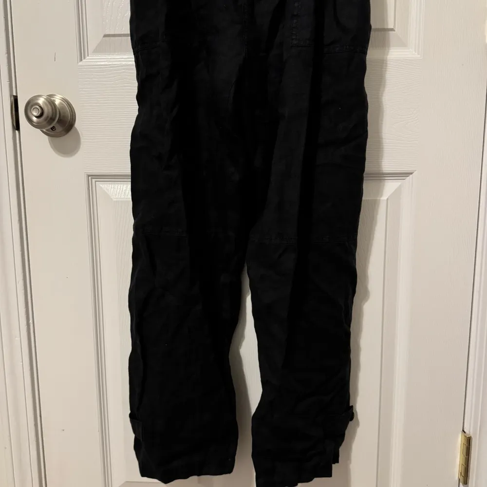 Joie Bramwell Linen Jumpsuit Size Large Black Cropped Smocked Button Lagenlook - Image 6