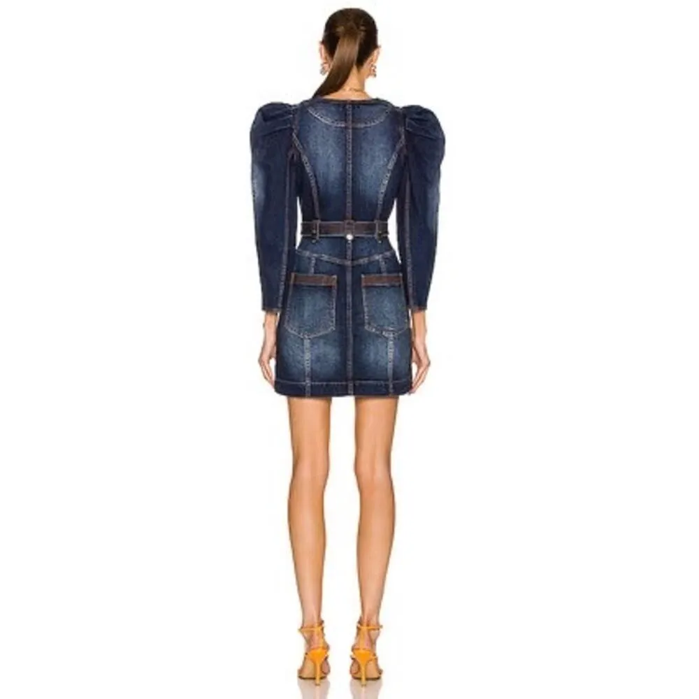ULLA JOHNSON Cori Dress Dark Wash denim long puff sleeve romper size 4 - Image 2