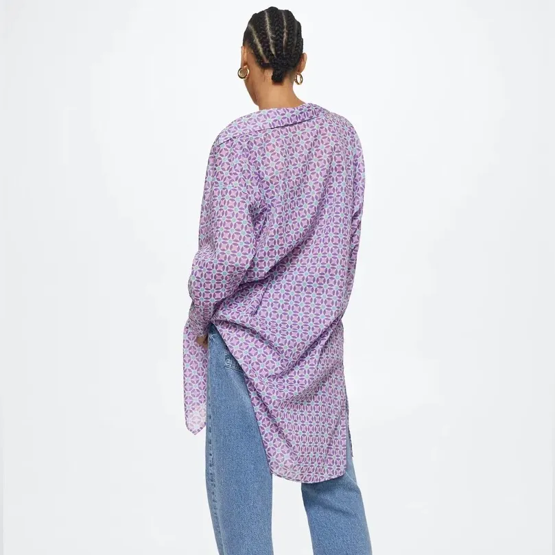 NWT MNG MANGO Geometric Print Shirt Dress Tie Detail Cotton - Image 6