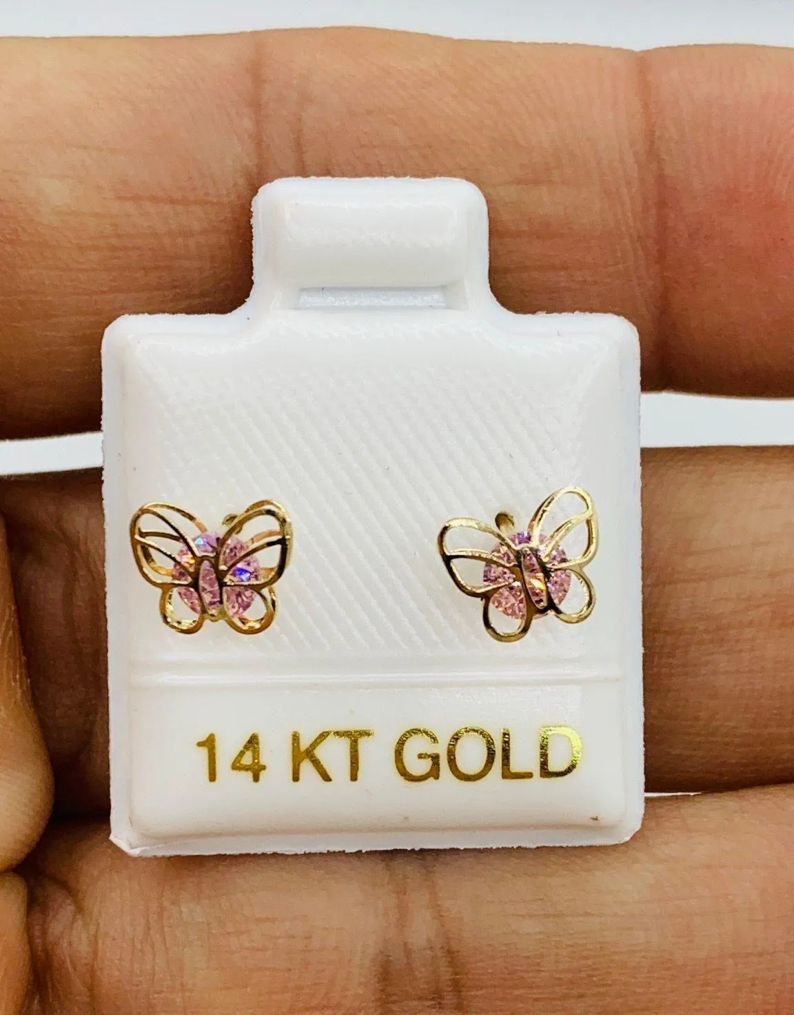 14k Solid Gold Earrings Small Butterfly Studs  - Image 4