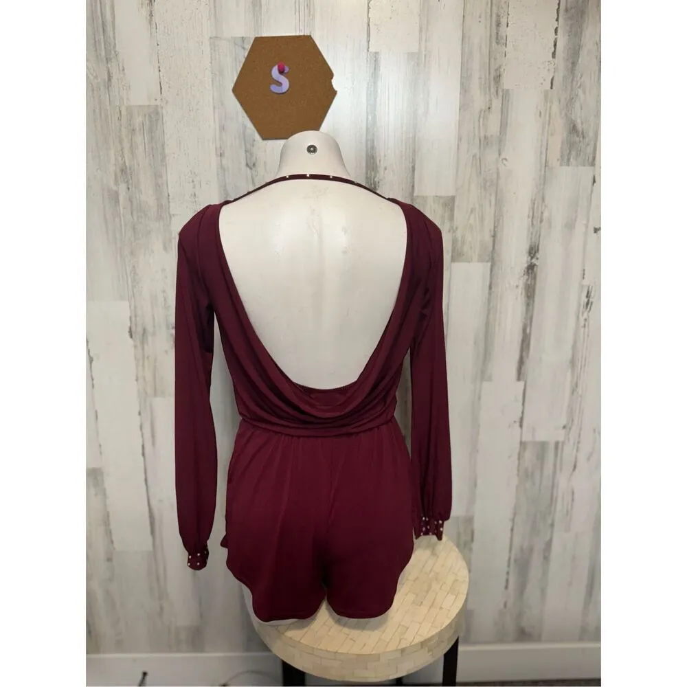 Burgundy backless romper Red - Image 4
