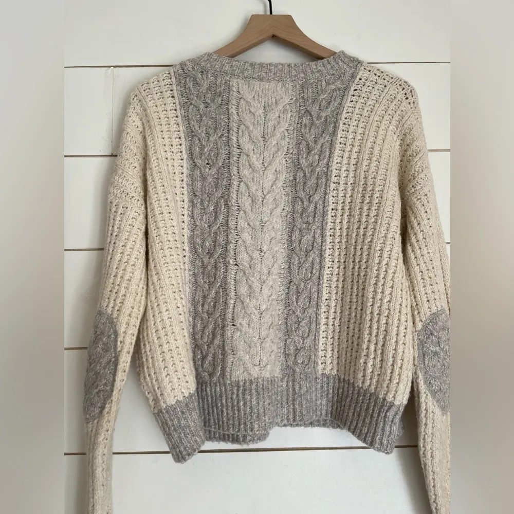 Anthropologie Sleeping on Snow M Cable Knit Pullover Sweater Gray Ivory $168 - Image 8