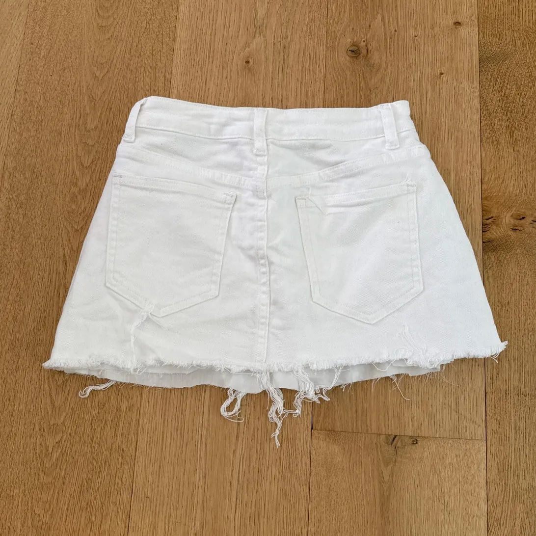 Elleven Mini Skirt Raw Hem Size XS White - Image 4