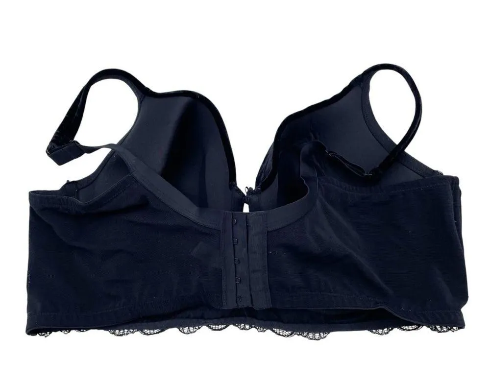 Cacique T-Shirt Bra Black Velvet Lace Trim Keyhole Front Size 44DD Lightly Lined - Image 2