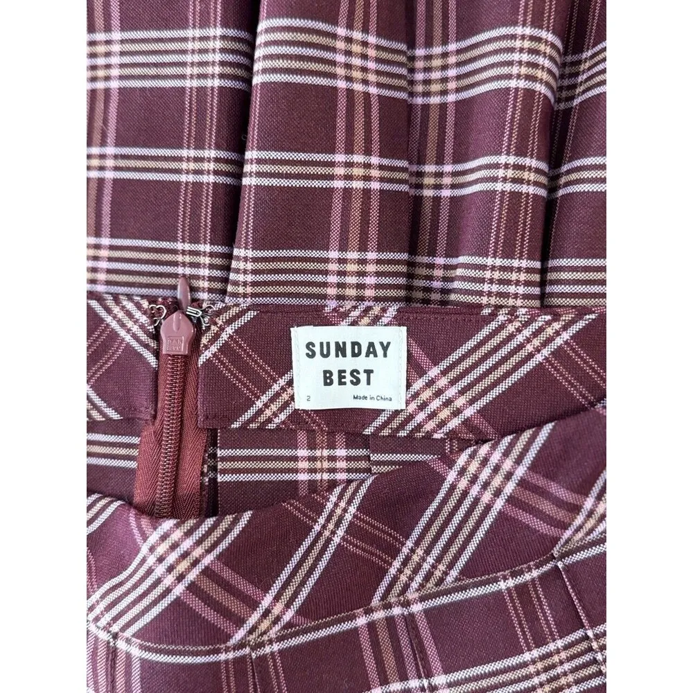 Aritzia Sunday Best Womens Skirt Red Mini Box Pleat Plaid Academia Grunge Size 2 - Image 4
