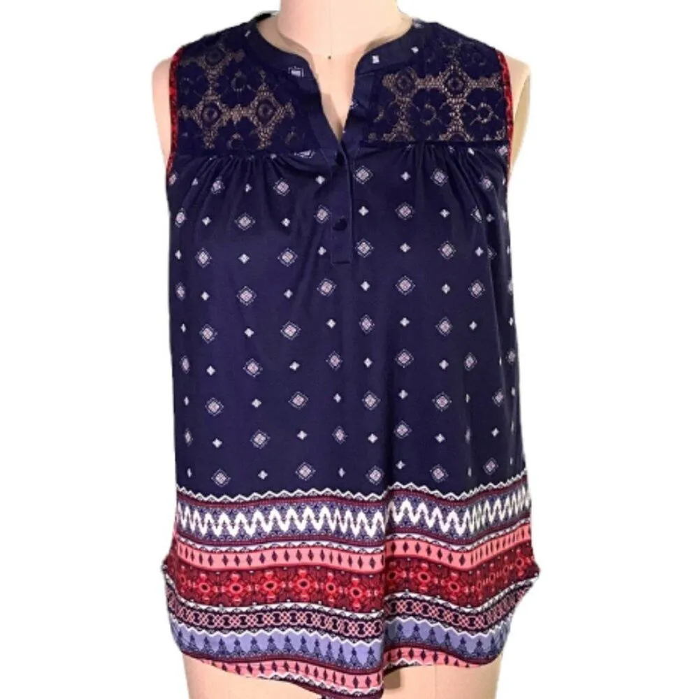 Ladies Boho Chic Blue Cami Tank Top Shirt Size M Medium ~Paisley Tank Top Blouse - Image 2