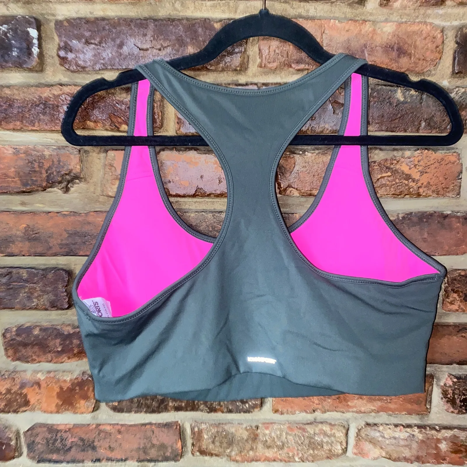 Love & Sports Army Green Neon Pink Reversible Core Sports Bra Women's Size XL - Image 4