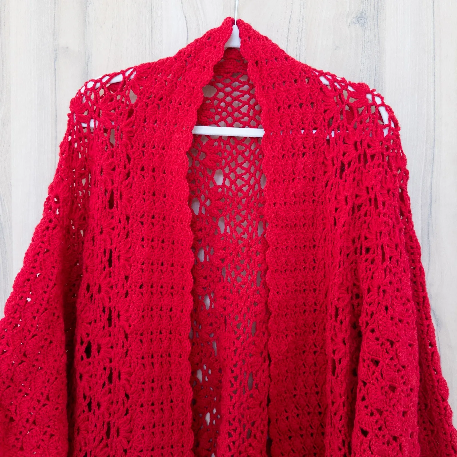 VTG Womens Crochet Cardigan Size XL Red Handmade Boho Retro Cottage Romantic - Image 2