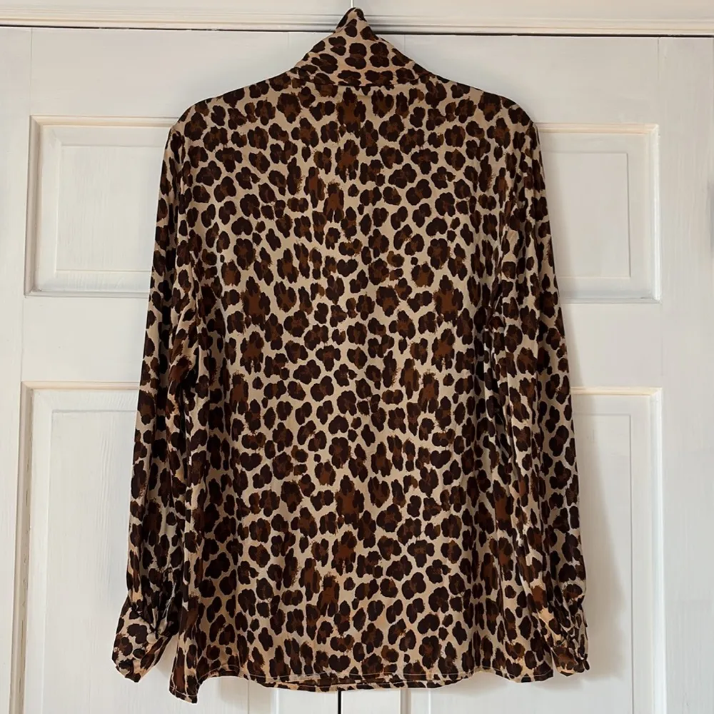Gloria Sachs Animal Print Mock Neck Blouse Vintage Union Made in USA Top Size 10 Tan - Image 7